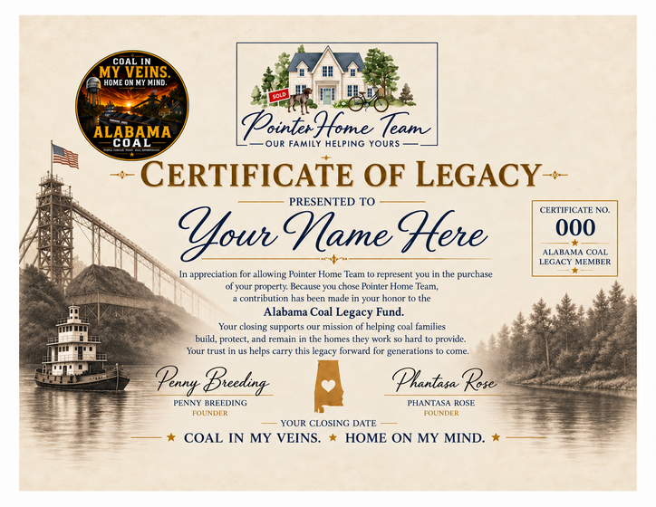 Alabama Coal Legacy Member Certificate of Legacy